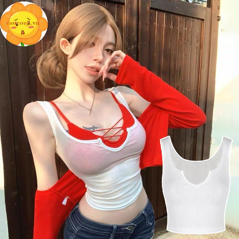 VASTJI Summer Pure Desire Gợi Cảm Xuyên Qua V-ne Áo Ôm Không Tay Cho Nữ VN