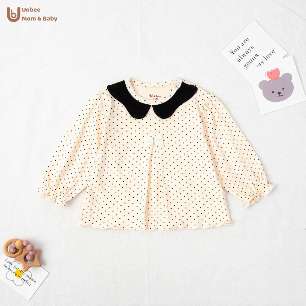 Bộ dài tay bé gái UNBEE chất liệu modal chấm bi co giãn mềm mại - Bộ đồ thu đông bé gái dễ thương