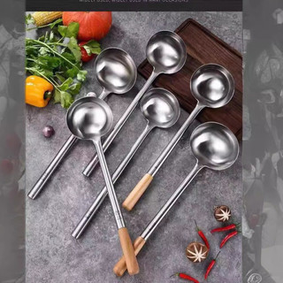 Thìa inox đầu bếp không từ tính, muỗng nấu ăn lớn cho căng tin, khách sạn