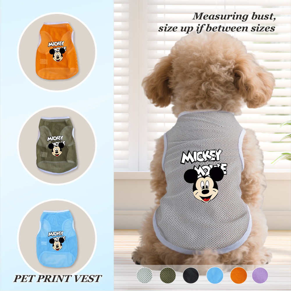 Áo vest thú cưng cỡ S-2XL, in hình chuột Mickey, có nhiều màu sắc và thoáng khí cho mùa hè, thích hợp cho cả sử dụng trong nhà và ngoài trời, và phù hợp với tất cả chó mèo nhỏ.