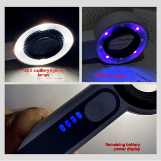 Kính lúp phóng đại chiếu sáng cầm tay 60X cầm tay với 8 đèn LED hỗ trợ đọc sách cho người cao tuổi