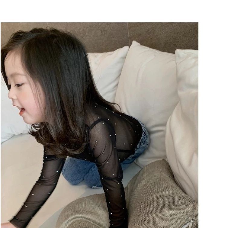 Áo thun gạc bé gái dài tay sequin rỗng 80-160 Size MR2F