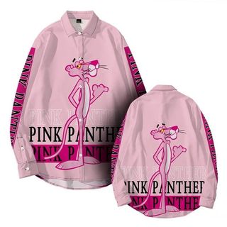 Áo sơ mi dài tay in hình Pink Panther hoạt hình màu hồng, phù hợp hàng ngày