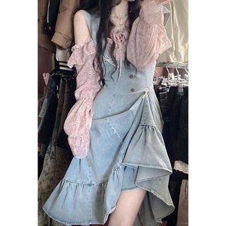 Dây đeo hoa mỏng thiết kế denim Hàn Quốc, phù hợp để phối đồ khi đi chơi