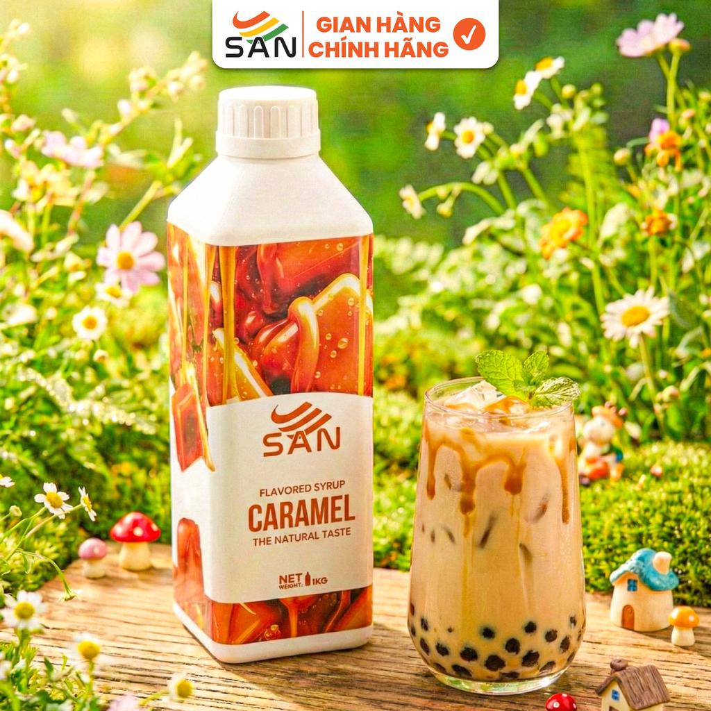Syrup/siro Caramel SAN, đậm đà, có chai chiết 100ml, tặng công thức, latte, trà sữa, làm bánh