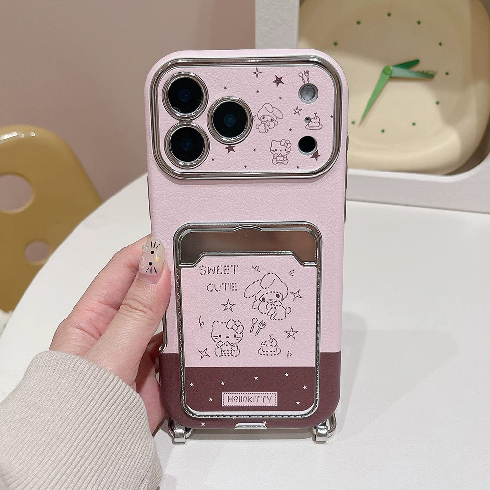 Dòng Mèo Thỏ Chuông Tóc Bóng Dây Mạ Thẻ Túi Da Điện Thoại Cho iPhone 17 Pro Max 16 15 14 13 Vỏ Bảo Vệ Chống Sốc