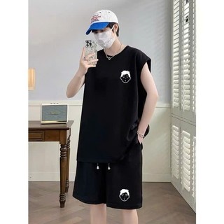 Set Bộ Thể Thao Tank Top Nam Nữ Phối Hình Cậu Bé Natural, Vải Cotton Khô Thoáng Mát, Trẻ Trung