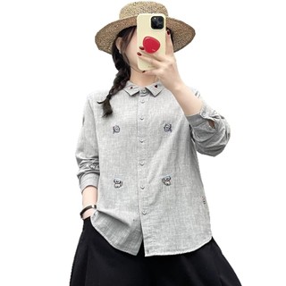 Áo sơ mi nữ 100% sợi cotton phong cách nước ngoài, họa tiết thêu tay dài, phù hợp mùa xuân 2026