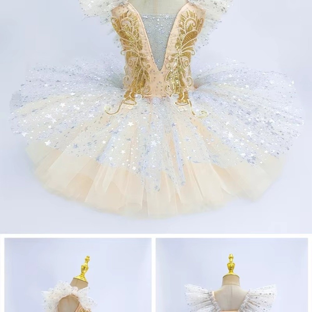 Đầm Ballet Trẻ Em SAIA, Tutu Ba Lê Trắng Hiện Đại, Đầm Dự Tiệc Thời Trang Champagne Sequin Đầm Công Chúa Trẻ Em