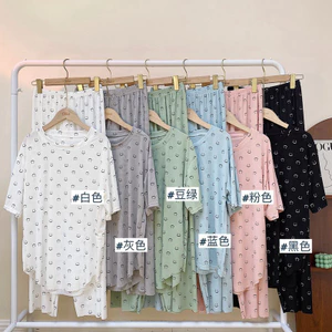 Shop Ice Silk In Bộ Đồ Ngủ Mỏng Nữ 2022 Quần Ngắn Tay Loungewear Bộ Hai Mảnh