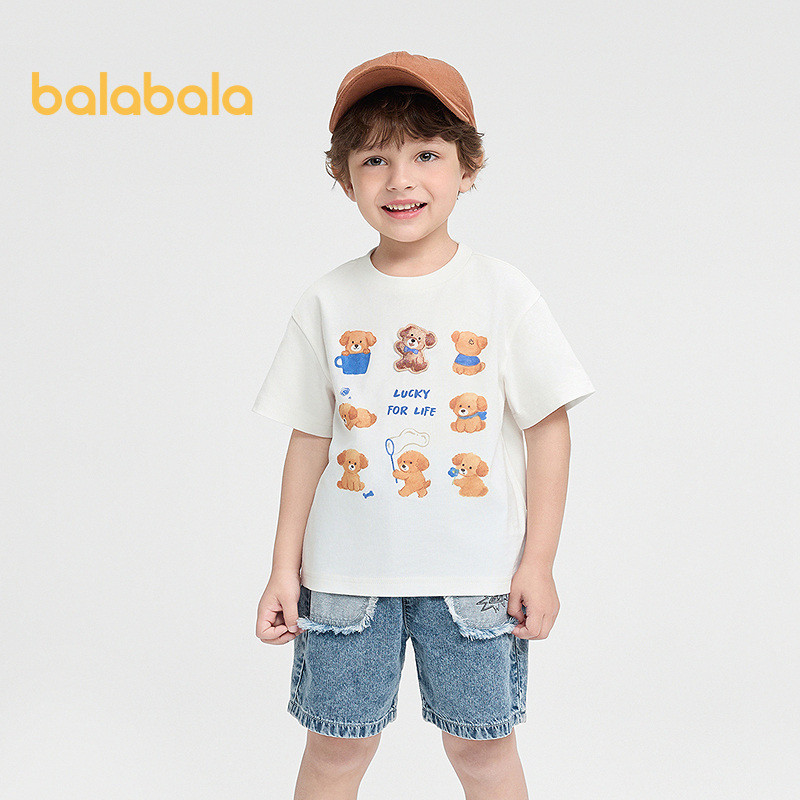 Balabala Bé Trai Bé Gái Áo Thun Trẻ Em Mùa Hè 2026 Ngắn Tay Cotton Retro Top Tee Cho Bé Trẻ Em Đáng Yêu Thoải Mái Áo Thun Cho Trường Học Chơi Hàng Ngày Du Lịch Đi Chơi Mặc