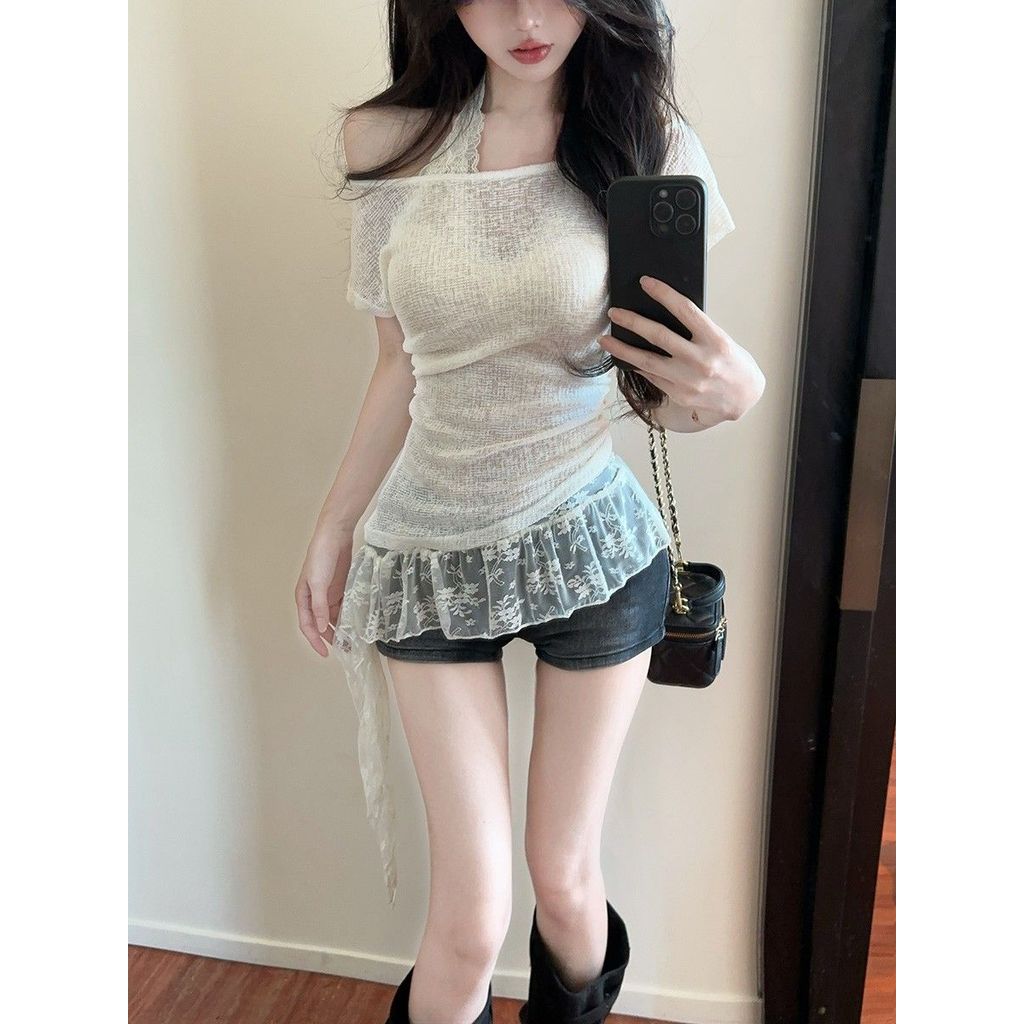 Milyfashion Pure Desire Ren Dây Cổ Sling Phong Cách Mới Chia Lớp Sling