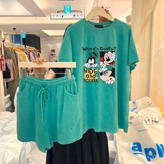 Bộ đồ nữ plus size mùa hè với áo thun ngắn tay và quần ống rộng, phong cách thể thao theo xu hướng Hàn Quốc
