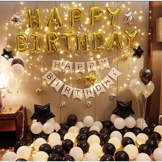 Set trang trí sinh nhật happy birthday 50 bong bóng kèm đèn Led và đủ đồ phụ kiện trang trí tiệc cho bé trai, gái DF6