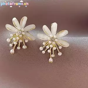 Khung Ảnh Hoa Thời Trang Ngọc Trai sel Thả Bông Tai Nữ Trang Sức Cưới Dự Tiệc Phụ Kiện VN