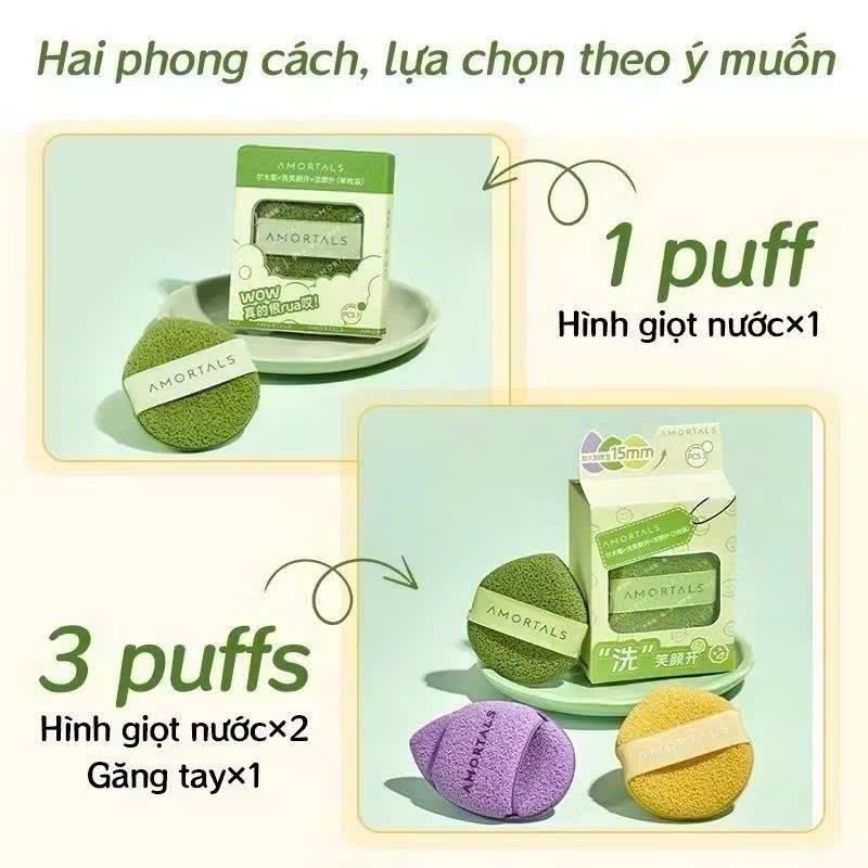 Bông trang điểm, tẩy trang, rửa mặt Amortals Smile hình giọt nước siêu mềm, có thể dùng ướt hoặc khô