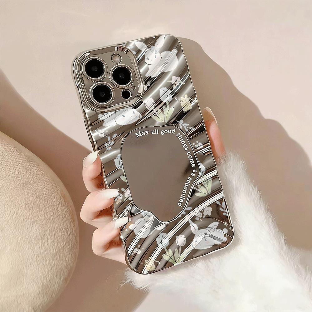 Ánh sáng màu thỏ hoa cỏ cho 16 trường hợp iPhone 17Air mạ gương bạc 14 13 11Pro