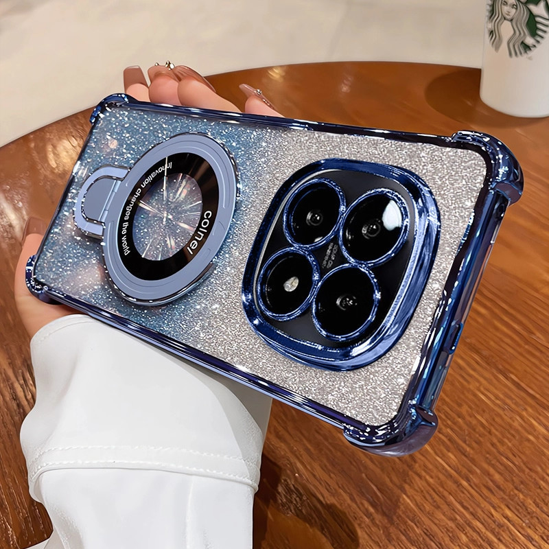 Dành Cho Xiaomi Poco M8 M7 M6 M4 M3 Pro M5S M7 Plus M7Pro M8Pro Gradient Long Lanh Vòng Giá Đỡ Từ Mạ Vỏ Điện Thoại Bảo Vệ Camera Túi Khí Chống Sốc Vỏ Silicon Mềm