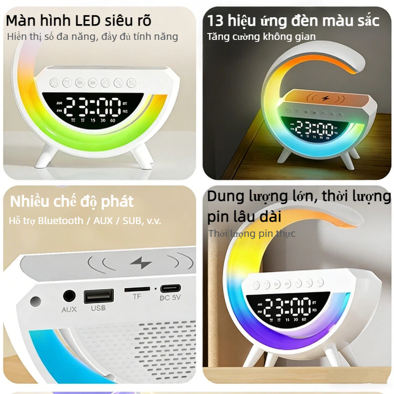 Loa Bluetooth thông minh sạc không dây, Đèn LED 13 màu nháy theo nhạc, Âm thanh stereo siêu hay