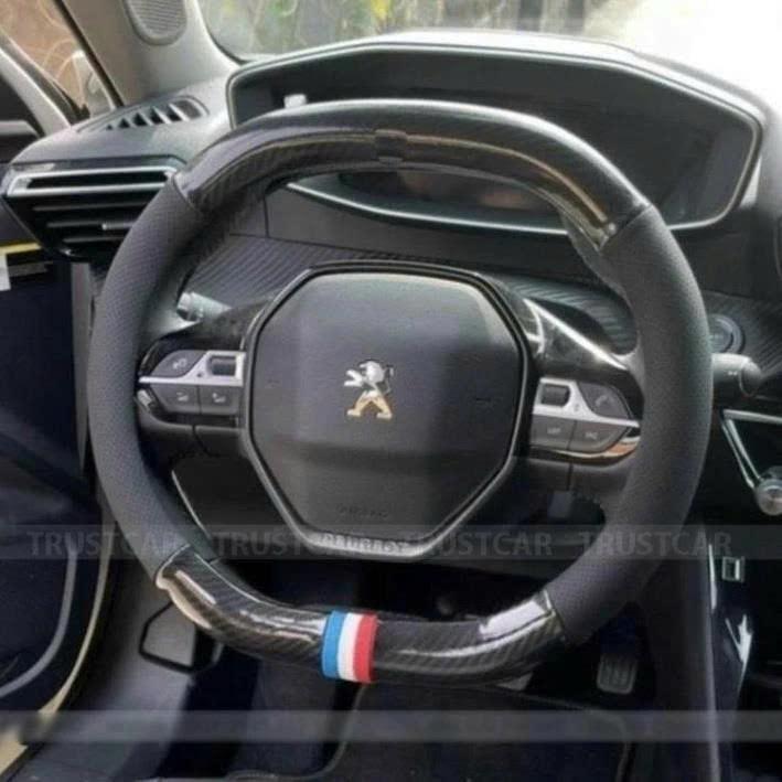 Bọc vô lăng xe hơi Peugeot 2008 3008 5008 408 loại carbon d cut 2 đầu có lỗ thông hơi thoáng khí cao cấp