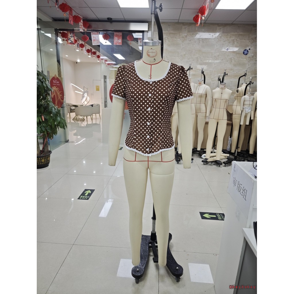 OKDK-Nữ Chấm Bi Cổ Vuông Tay Ngắn Nút Áo Sơ Mi Mùa Hè Top