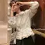 Áo sơ mi nữ cổ sen tay bồng rút eo cách điệu phối bèo chất liệu thô cotton XIMIMI SP443