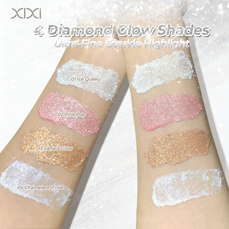 XIXI WM006 Highlighter SparklePop Nhũ Kim Cương Lấp Lánh, Phấn Bắt Sáng Glow Tự Nhiên, Bám Lâu Không Bay Phấn Kèm Mút