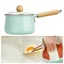 Nồi súp men gốm ICUCKO, Chảo chống dính tay cầm bằng gỗ 14 / 16cm, đa năng có nắp nấu nồi đựng thức ăn cho bé tại nhà