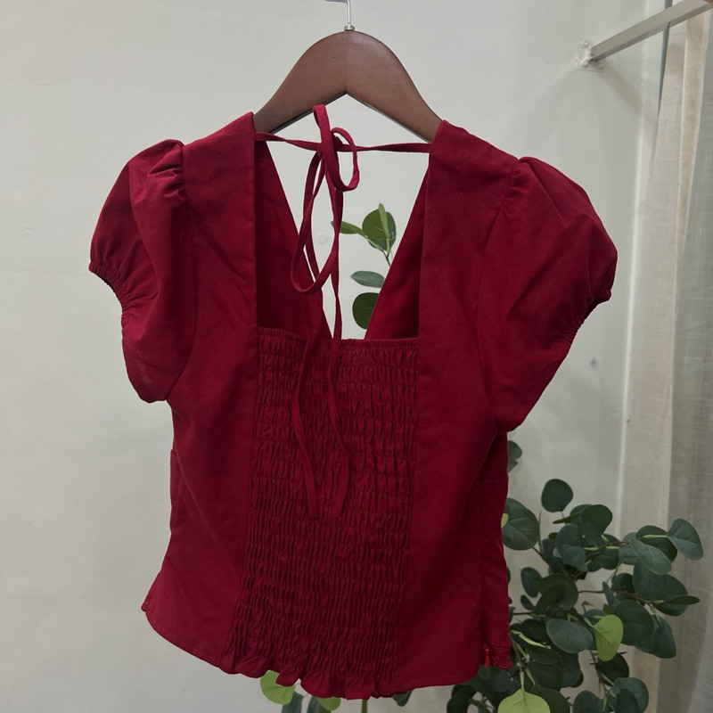 Áo Didi Top ( chất vải linen) phong cách Hàn Quốc cổ V kèm dây rút M210
