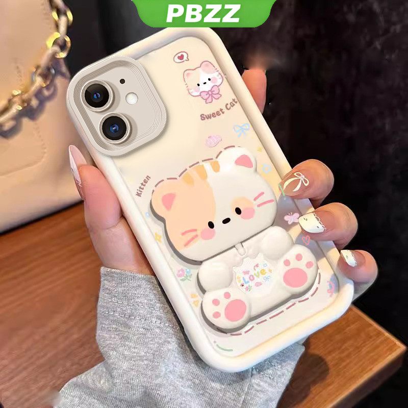 Ốp Lưng Cho iphone 12 pro max 13 pro max 11 pro max 12 mini Vỏ Điện Thoại Vỏ Mềm Silicon Chống Sốc Thiết Kế Mới Thẩm Mỹ Hoạt Hình Mèo Có Giá Đỡ Cho Gương JTMMZJ01