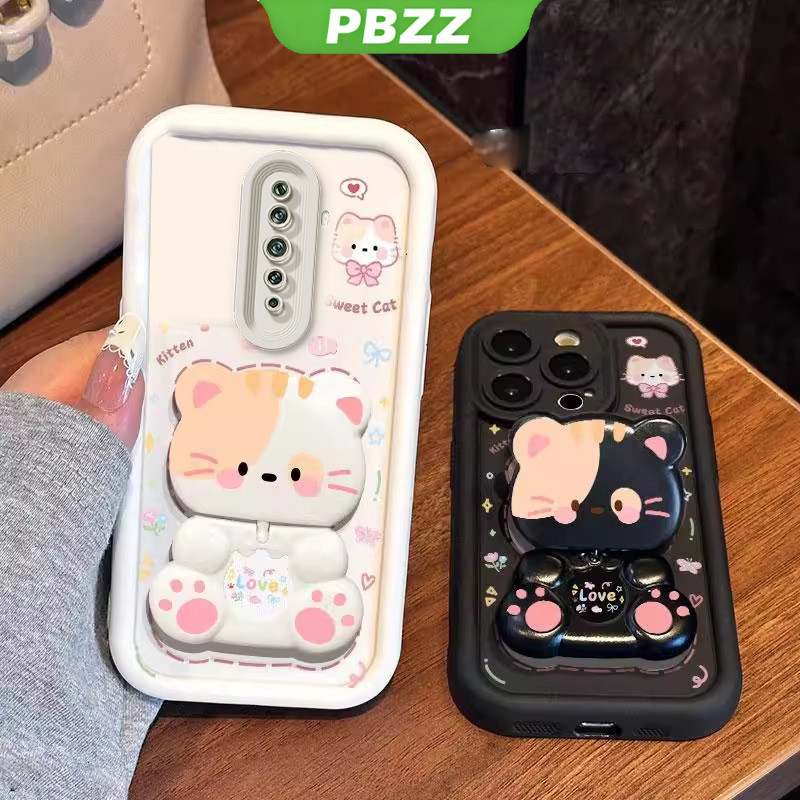 Ốp Lưng Cho OPPO reno 2F reno2 F reno 2 F reno 2 Vỏ Điện Thoại Vỏ Mềm Silicon Chống Sốc Thiết Kế Mới Thẩm Mỹ Mèo Hoạt Hình Có Giá Đỡ Cho Gương JTMMZJ01