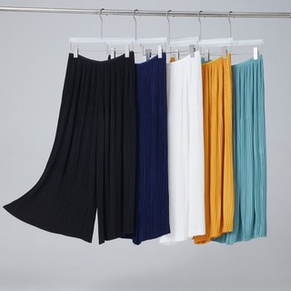 Miyake Xuân Hè Phong Cách Mới Quần Nữ Màu Trơn Xếp Ly Eo Co Giãn Quần Drap Rời Ôm Hơn Nhìn Phù Hợp Với Rộng @ -