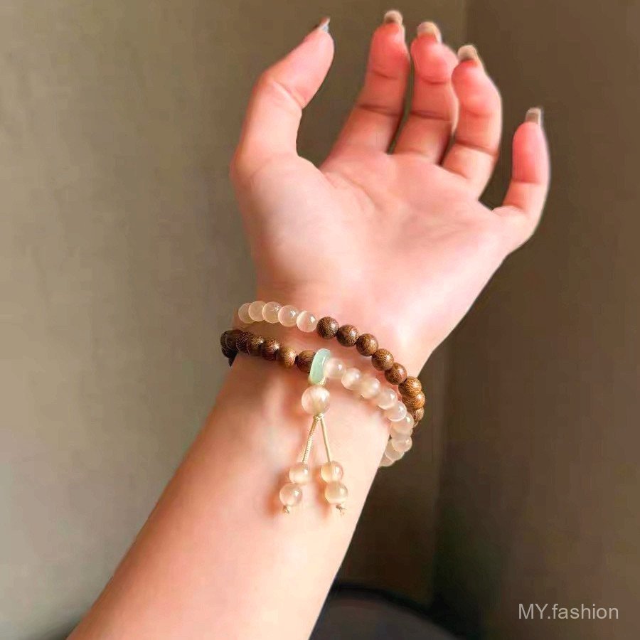 {Qingqiu Season} Vòng tay hình tròn đôi hạt gỗ ~ ~ Vòng tay quà tặng cặp đôi phong cách cổ điển có giá trị cao cho bé gái