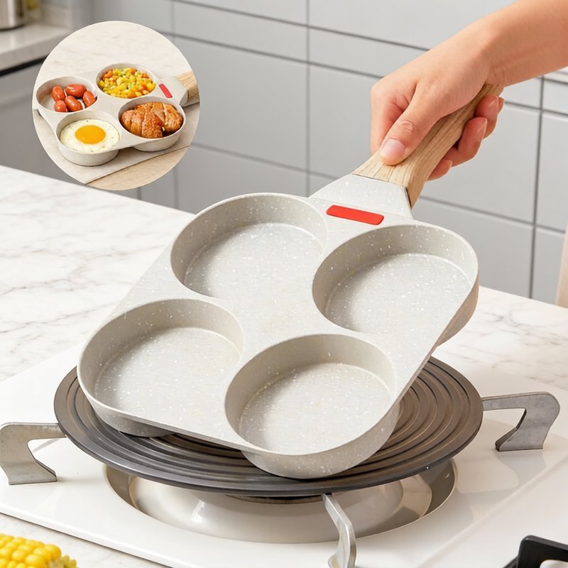 chảo trứng 4 ngăn chống dính dẫn nhiệt đều dễ vệ sinh đa năng làm bánh kếp cho bữa sáng gia đình