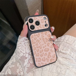 Bảo vệ toàn bộ ống kính Vỏ điện thoại da PU màu hồng da báo cho iPhone 17Promax 17Pro 13 14 15 16 Pro Max 15Plus Vỏ điện thoại di động nữ chống sốc