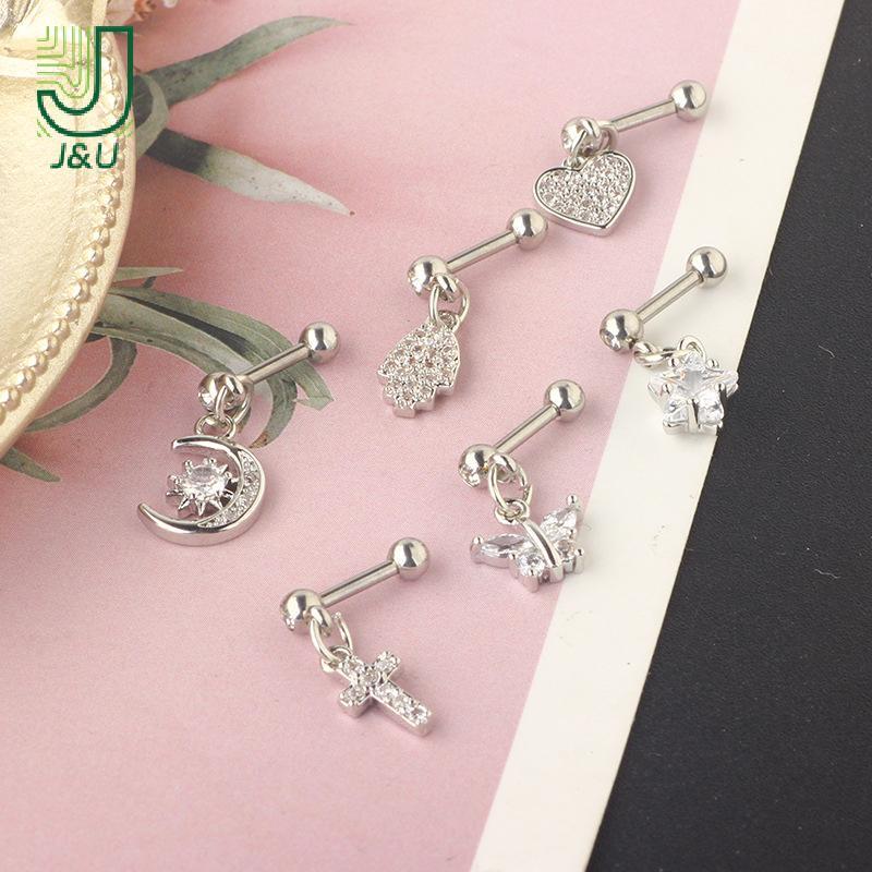 [J & U-T] Bông Tai Zircon Xoắn Tai Lobe Xuyên Conch Tragus Dangle Sụn Nhẫn Pierc