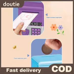 Doutie Tự Động Mini An Toàn Đồng Tiền Tiết Kiệm Tiền Hộp Tiền Mật Khẩu Quầy Mã Chìa Khóa Lo Đồng Xu Ngân Hàng ATM Trẻ Em VN