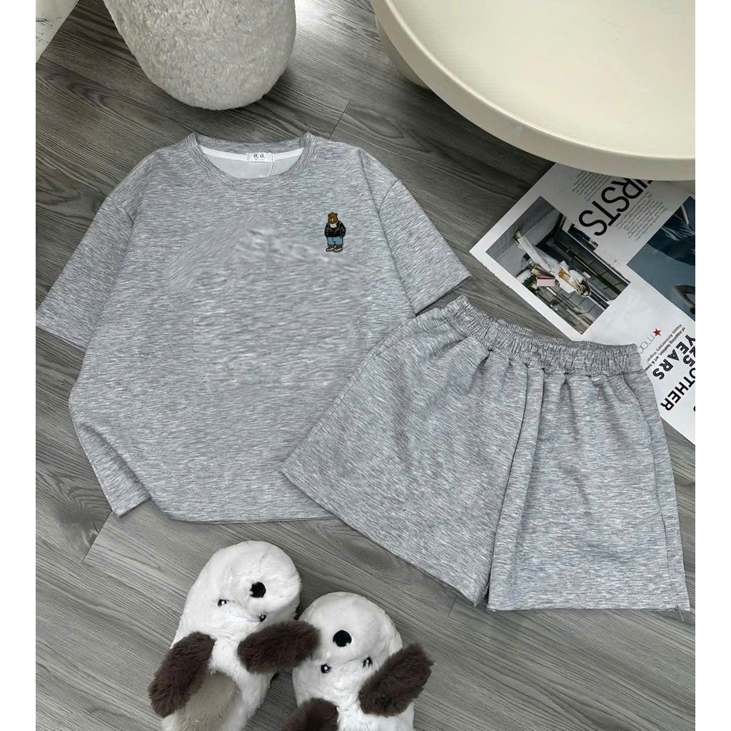 SET Bộ GỒM 2 MÓN Quần ĐÙI CỘC TRƠN XĐẬM+áo PHÔNG XĐẬM-THOITRANGTHUBIO