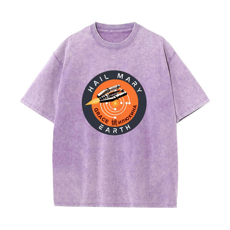Bông tai kẹp áo thun cotton tay ngắn dự án Hail Mary Space Mission, phù hợpwear cho ngày thường với thiết kế vintage và Y2K