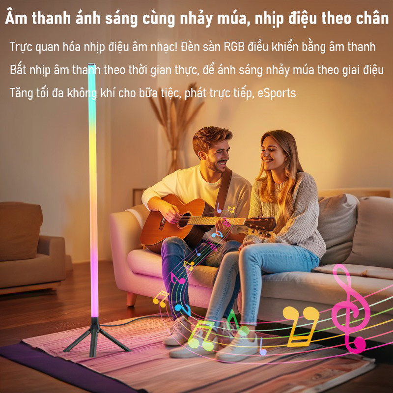 Cây Đèn LED RGB 124cm - Thiết Kế Hiện Đại, Nhạy Theo Nhạc, Điều Khiển APP/Remote, Trang Trí PC/Tivi/Phòng Hoàn Hảo