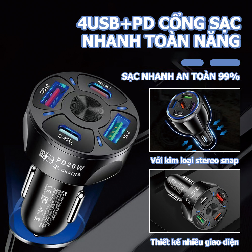 Đa cổng 4usb 5usbQC3.0 sạc điện thoại di động trên ô tô sạc flash sạc nhanh sạc xe hơi sạc nhanh sạc xe hơi