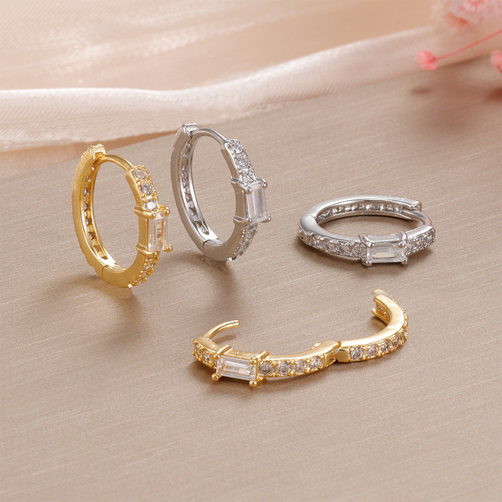 Trái Tim Hình Học Vuông Zircon Bông Tai Niche Tất Cả Trận Đấu Bông Tai Tròn Thời Trang Bông Tai Kim Cương 26.3.24