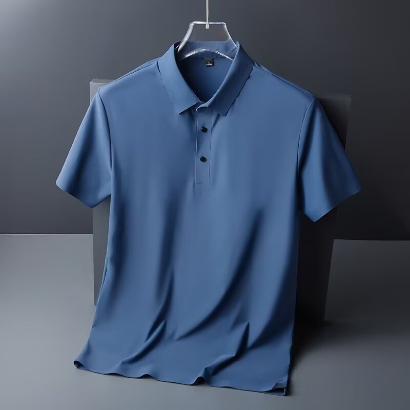 Áo sơ mi polo tay ngắn bằng lụa băng dành cho nam, mẫu mới, phù hợp làm việc văn phòng và thời trang đường phố.