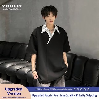 Áo Sơ Mi Polo Nam Sọc Khâu Áo Sơ Mi Cổ Giả Hai Mảnh Tay Ngắn