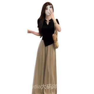Bộ đồ hai mảnh nữ chất lượng cao, phong cách dịu dàng, màu đen độc đáo, phù hợp mặc mùa hè