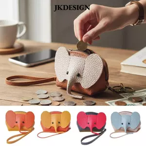 JKDESIGN Túi Voi, Da PU Thiết Kế Sáng Tạo Ví Đựng Tiền Xu, Ví Ly Hợp Đa Năng Kích Thước Mini Móc Khóa Túi Đựng Thẻ Lưu Trữ Hàng Ngày