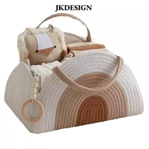 JKDESIGN Baby Diaper Organizer, Giỏ đựng tã di động dung tích lớn, Túi đựng tã dây Cotton dệt thiết yếu cho trẻ sơ sinh