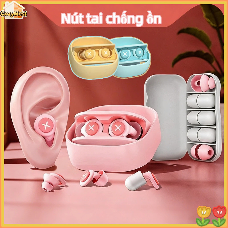 Nút tai chống ồn silicon + mút mềm – cách âm hiệu quả , đàn hồi chậm, tiện dụng khi ngủ, học tập