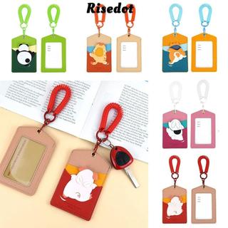 Vỏ thẻ RISEDOT, Hộp đựng thẻ dây chuyền có thể thu vào mùa xuân nhiều màu, Bền PU Panda Rabbit Piggy Dog Cat Card Tay áo thẻ xe buýt