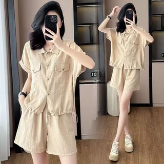 Bộ đồ nữ mới, áo và quần short màu trơn, kích thước lớn, dây rút cao cấp, bộ hai mảnh thời trang rộng rãi, thoáng mát